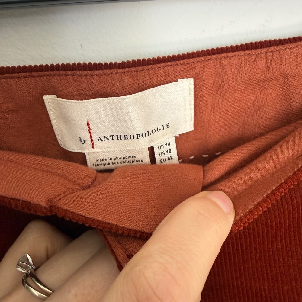 M9 Anthro Pilcro High Rise Wide Leg Corduroy Pants Rust Orange Button Fly 10 - Picture 5 of 7